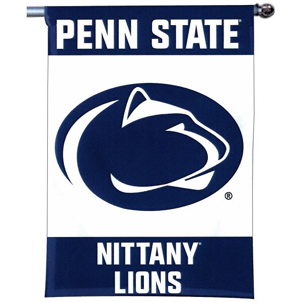 navy and white flag with Penn State, Athletic Logo, and Nittany Lions